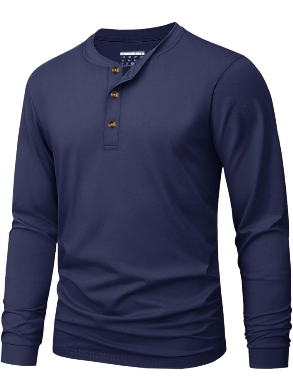 Men's Navy Blue Long Sleeve Henley T-shirts Cotton 3-button Spring Casual